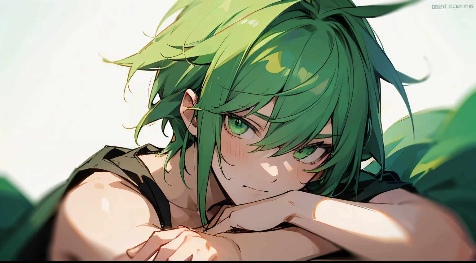 Anime male, green hair, green eyes,Shush sexy