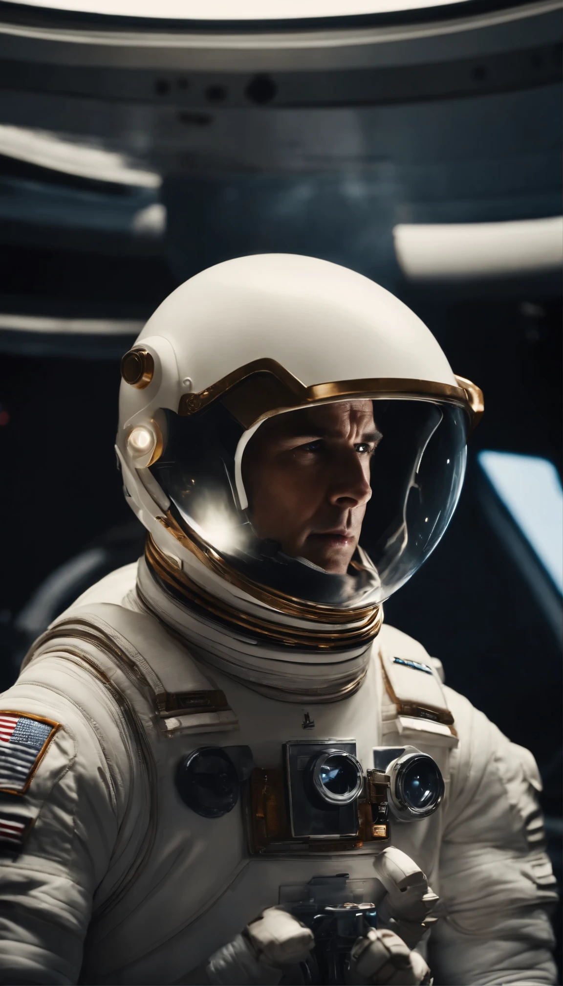 Cinematic masterpieces「Interstellar」In a breathtaking scene from、Tom Cruise, dressed in a pure white spacesuit, skillfully pilots a fascinating spaceship.。High-definition images、Sparkling accents from shimmering fabrics、Even the sleek, futuristic design of the spaceship、Reveals every intricate detail of the spacesuit。The scene is enveloped in the golden light of the setting sun.、Casts a long, dramatic shadow、It emphasizes the texture and lines of the spaceship.。Cruise、With a concentrated look、It captures the essence of determination and courage.。The dynamic poses and angles used in this scene are、