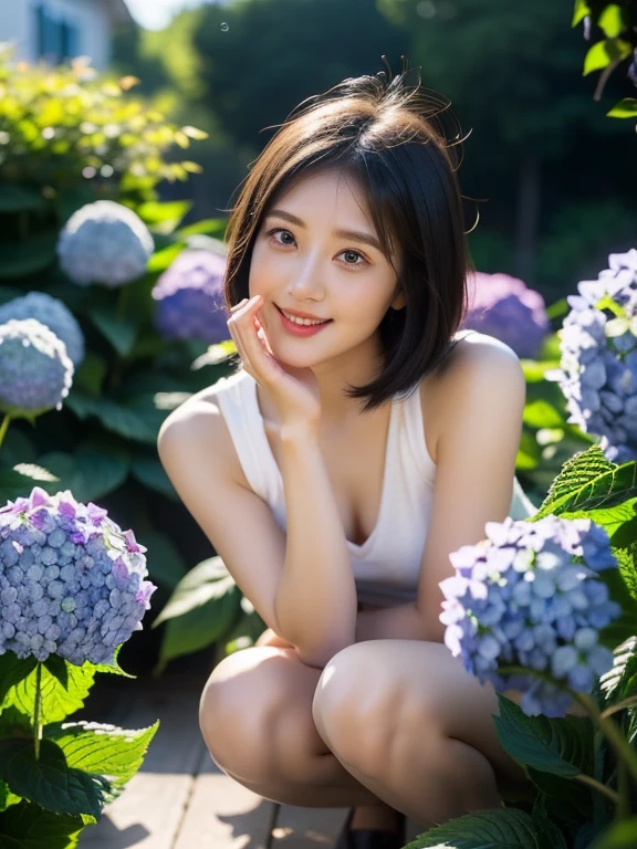 (squat)、(highest quality:1.5)、(Realistic:1.5)、(1 person:1.5)、(Very detailed)、(High resolution)、8k、(Wear a dark dress with lace)、(Small breasts)、Natural color lips、Cute Smile、20-year-old girl、(Beautiful and elaborate face)、(Perfect and beautiful face)、(Big eyes)、(Beautiful and elaborate face)、(Beautiful, balanced eyes)、Perfect and beautiful double eyelids、Perfect and beautiful face、Arched eyebrows、 Thin eyebrows、Feminine poses、Slim face、(Slim figure)、Beautiful and thin nose、 Beautiful Skin、(ミディアムBob Hair)、Bob Hair、Natural Bangs、Fair skin、Front lighting、(Lighting the face)、(Beautiful cleavage)、Deep blue eyes、Slim waistline、(A garden filled with Phalaenopsis orchidlim and beautiful legs、