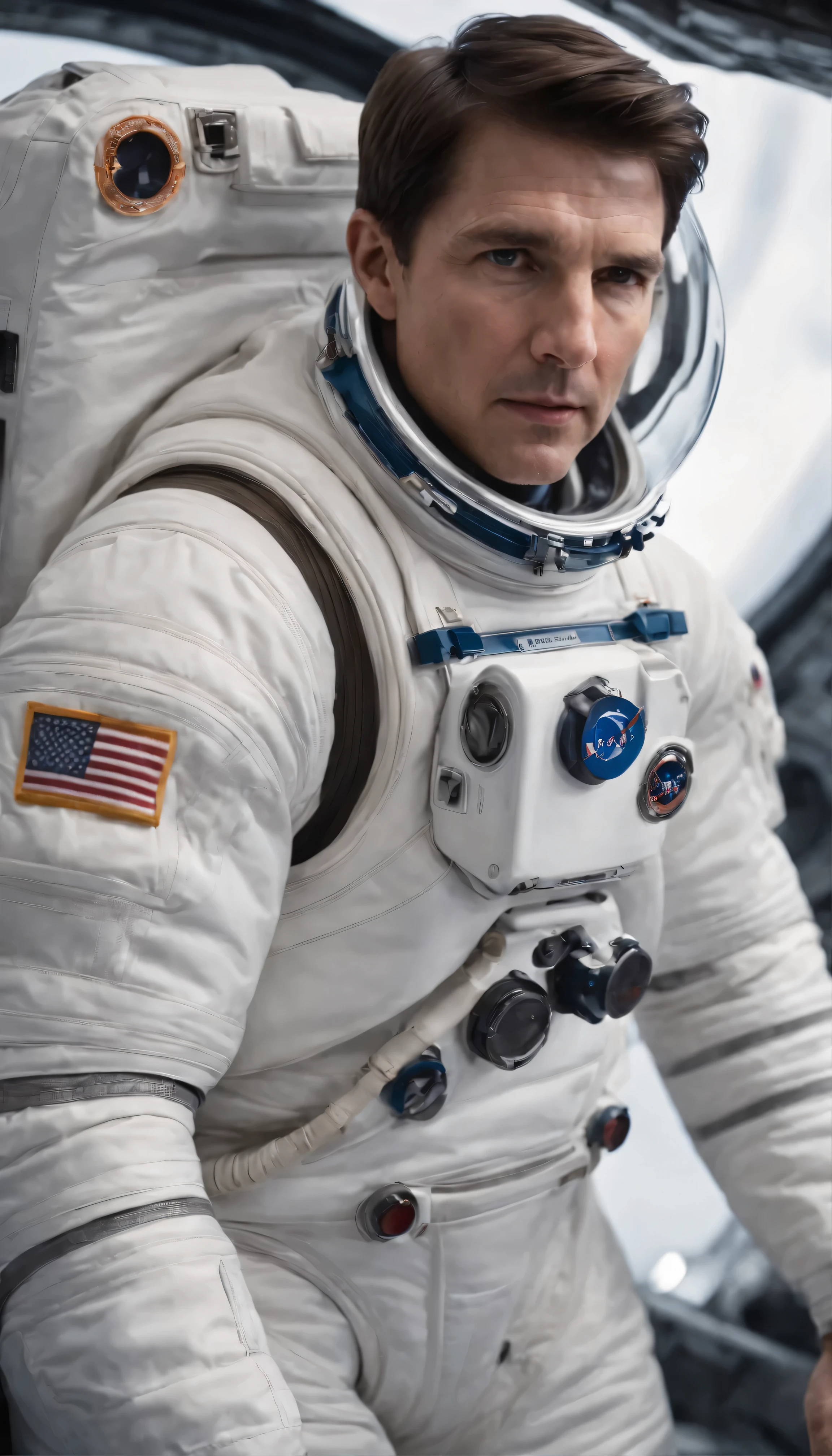 Critically acclaimed films「Interstellar」In the enchanting scene of、Tom Cruise elegantly portrays astronaut Joseph Cooper、They expertly pilot cutting-edge spacecraft.。The highest resolution rendered image is、Tom Cruise in a pure white space suit、Every wrinkle and texture is perfectly detailed。The spacesuit reflects the surrounding light.、Adds a layer of realism to your scene。Concentrating solely on the task at hand、Staring straight at the camera、The figure embodies the dynamic pose of a veteran space explorer in a futuristic sci-fi setting.