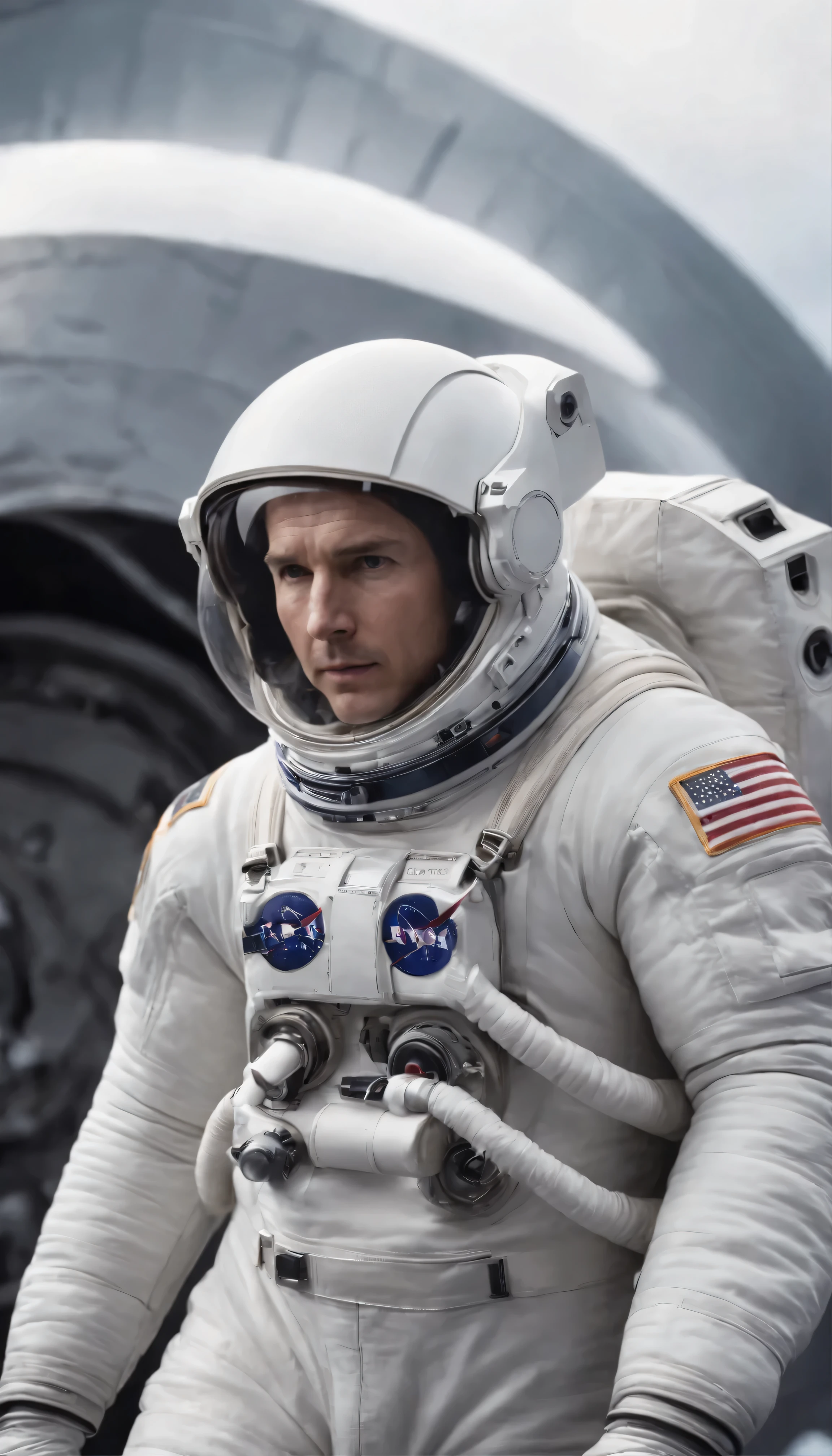 Critically acclaimed films「Interstellar」In the enchanting scene of、Tom Cruise elegantly portrays astronaut Joseph Cooper、They expertly pilot cutting-edge spacecraft.。The highest resolution rendered image is、Tom Cruise in a pure white space suit、Every wrinkle and texture is perfectly detailed。The spacesuit reflects the surrounding light.、Adds a layer of realism to your scene。Concentrating solely on the task at hand、Staring straight at the camera、The figure embodies the dynamic pose of a veteran space explorer in a futuristic sci-fi setting.