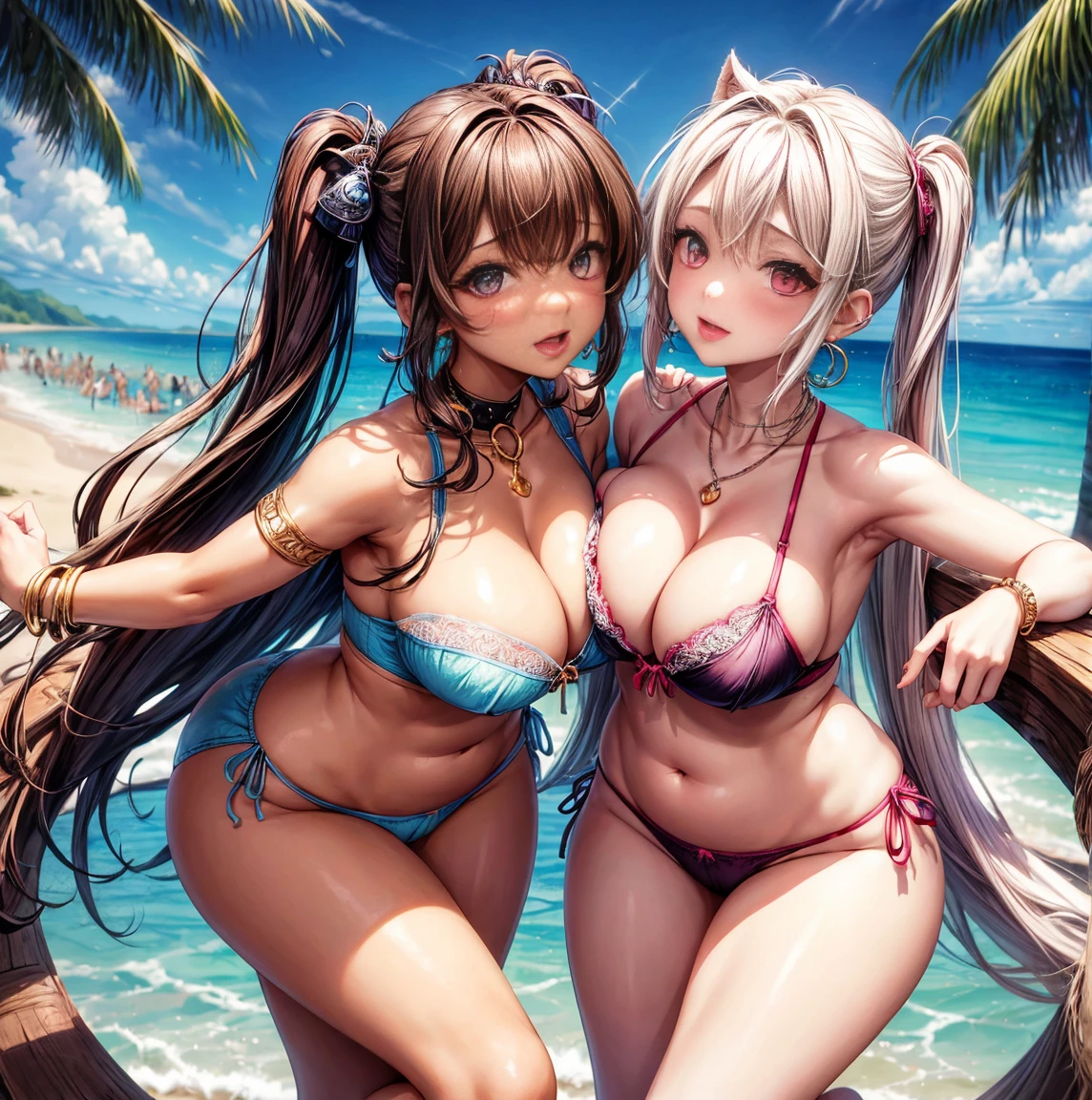 Kneebra、two girls、Headlock、Camel Toe、Giant tit、Nipple Puffs、Cleavage、Plump、Super big breasts、Super big butt、hug、Earrings、Earrings、necklace、Thick lips、Heterochromia、Bracelet、Caster wheel、first round、Hair Charm、Lip gloss