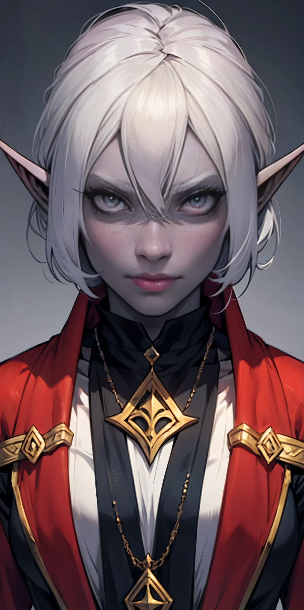 Female Drow Elf, grey skin, white eyes, dungeons and dragons, Cleric