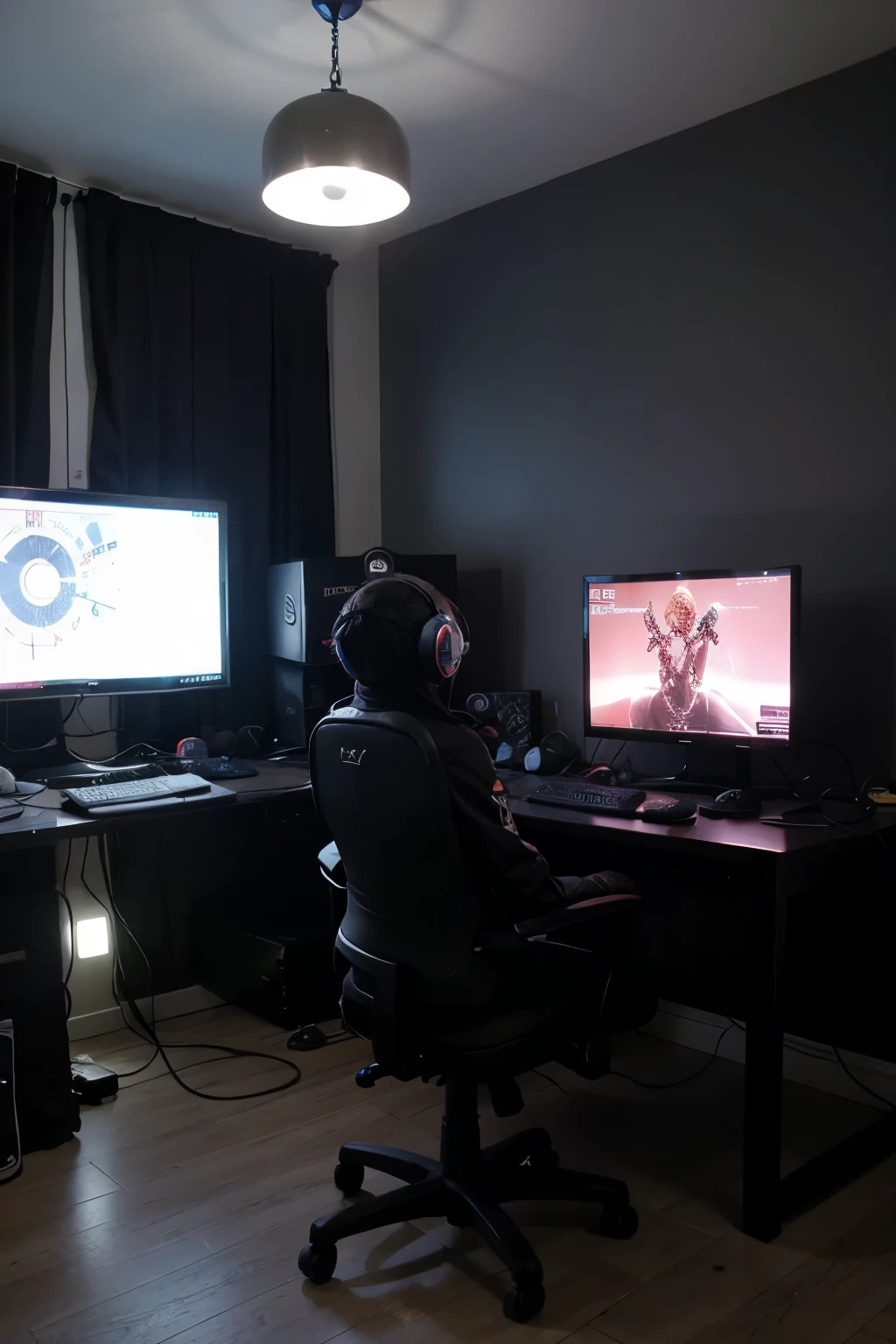 anime gamer room design with blue ambiance