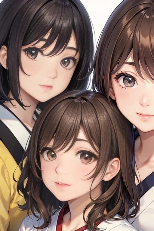 Japanese women、50 years old、Medium-haired brown hair、Wavy Hair、Close-up
