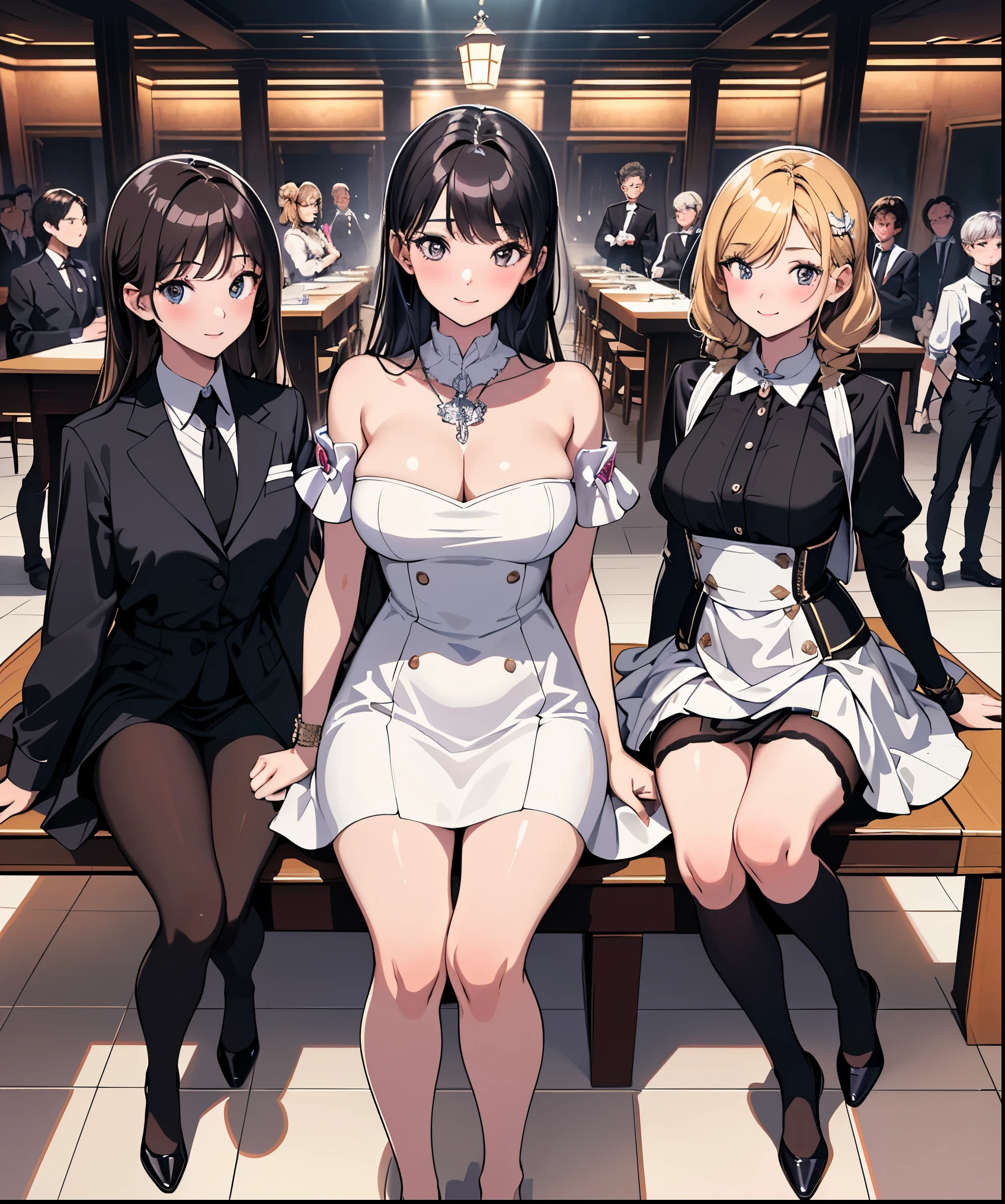 (masterpiece, best quality), (absurdres:1.2), (ultra detailed, 8K, ultra highres:1.2), (beautiful 4girls and handsome 4boys:1.3), young, slim, (cinematic composition), blush, happy smile, dramatic lighting, (short body, body), (group shot, gathered, friends), (multiple boys:1.2), looking at viewer, standing, sitting, posing, , (multiple loving couples:1.2), v-signs