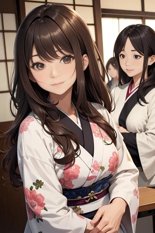One Japanese person、Japanese women、50 years old、Medium-haired brown hair、Wavy Hair、Close-up
