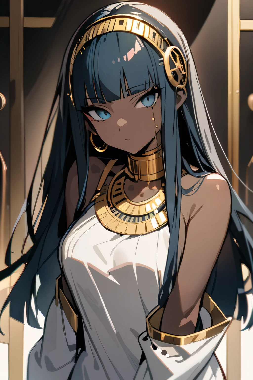 Masterpiece, best quality, beautiful girl, pretty face, Cleopatra, dark skin,