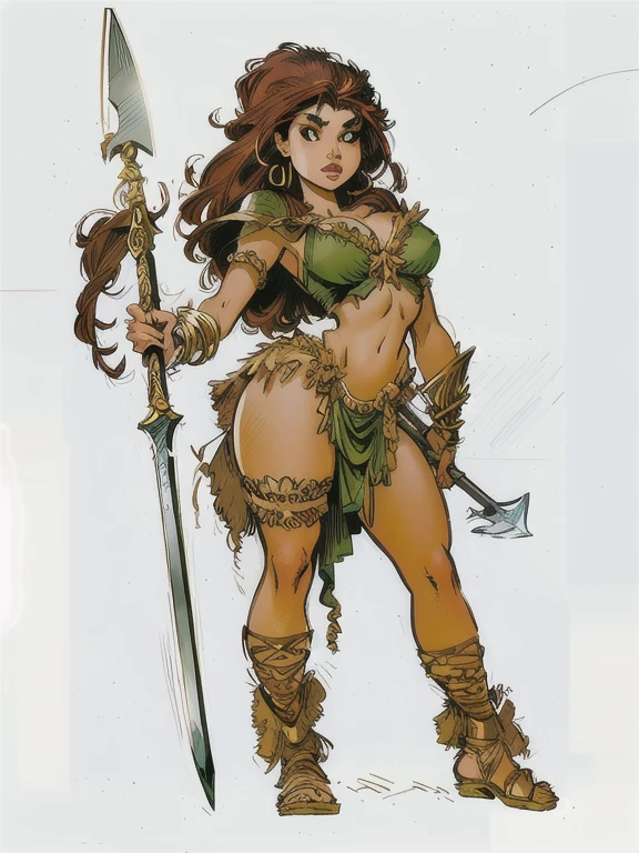 8k, digital painting, Comic Babes, a drawing of a woman with a spear and a sword, Frank Franzetta, in travis charest style, Marco Schultz, cavewoman, franco frazetta style, frank frzetta, travis charest style, Frank Frazetta style , white pascal, manga style frank frazetta, jeffrey jones, Director: David Boyd, Enchantress, color drawing, art style by John Blanche