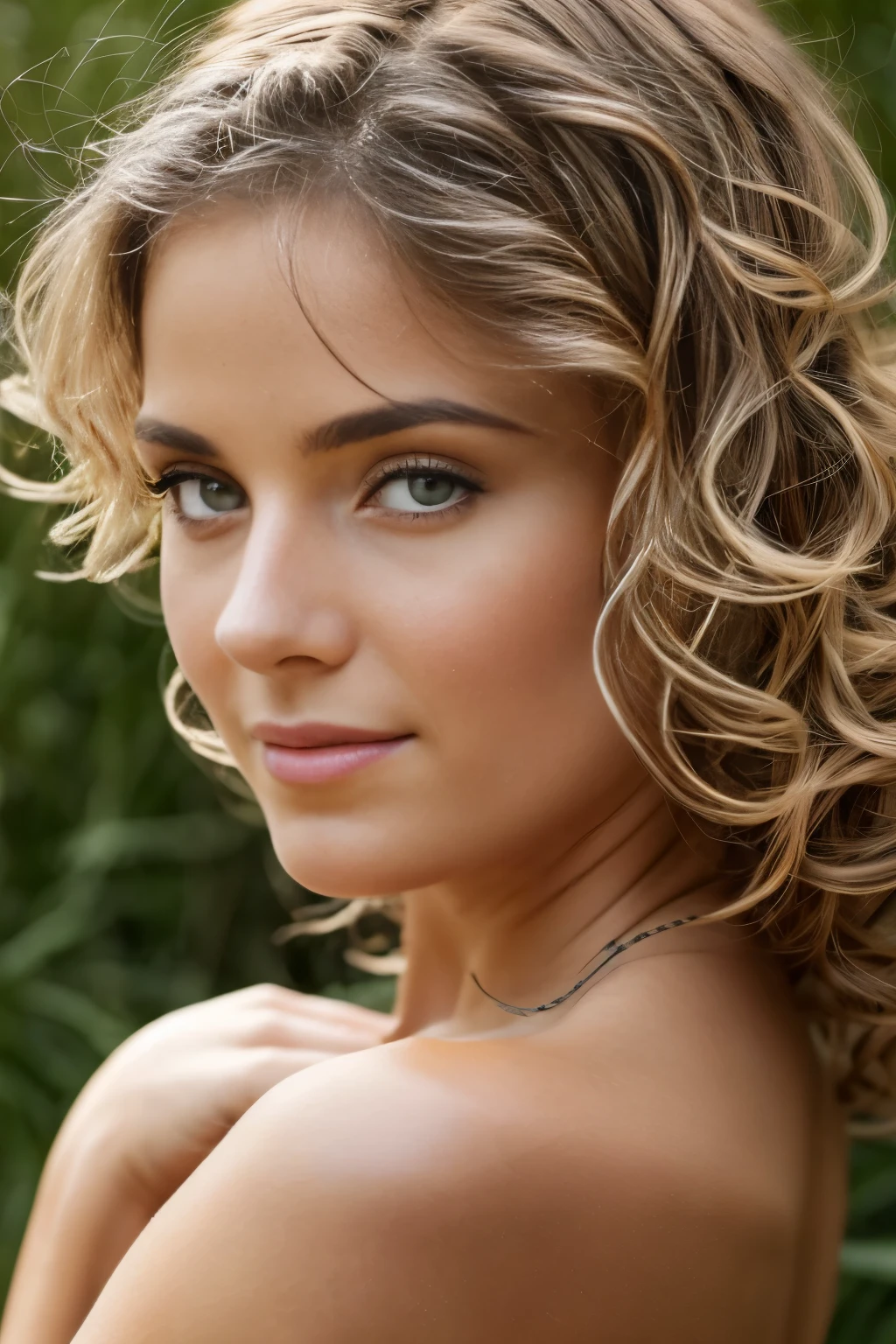 Photographie naturelle d'une belle fille, porter un crop top ample, se pencher, cheveux longs et fluides, Grand buste, close your eyes to the camera, symmetrical eyes, symmetrical face, photorealistic, photographie, Disposition du chemin, specular lighting, volumetric facial lighting, Chemin des cheveux, Ombres visibles, complexe, elaborate