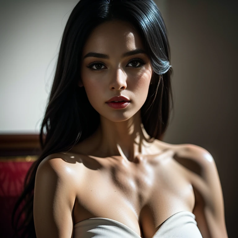 a delicate erotic female figure, beautiful detailed eyes,beautiful detailed lips,extremely detailed eyes and face,long eyelashes, nude woman, sensual pose, smooth porcelain skin, warm lighting, delicate colors, cinematic composition, masterpiece, (best quality,4k,8k,highres,masterpiece:1.2),ultra-detailed,(realistic,photorealistic,photo-realistic:1.37),high fashion, elegant, graceful, alluring, captivating, ethereal, glowing skin, fine brushstrokes, soft focused background, sophisticated aesthetic、Cowboy Shot