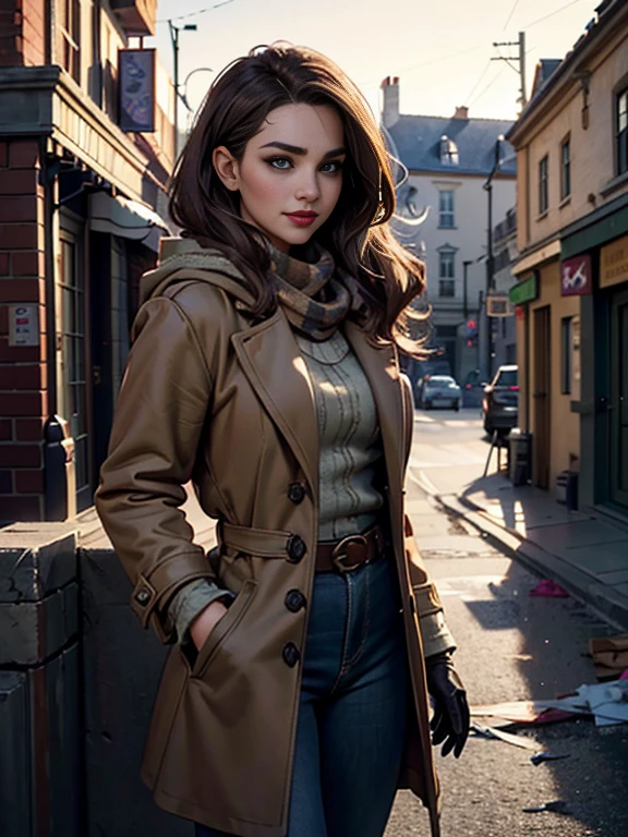 Emilia Clarke、(masterpiece:1.0)、(highest quality:1.2)、(Dark Shot:1.3)、Classic Rogue、1991 Rogue X-Men、1 girl、Only one person、Head to Toe、standing on street corner、Elegant pose、(clothing: Brown winter coat、Brown hood、Down lining、White scarf、gloves、jeans) Medium Hair、Brown Hair、Wavy Hair、1 grey hair、Green Eyeischievous look、Grin、Spread your lips、Red lipstick、Heavy makeup、Confident expression、Backlight、(realism: 1.5)、(realism: 1.4)、(Messy: 1.4)、8k、Very detailed、Detailed beautiful woman、(background: midnight、It&#39;s snowing、Downtown New York、Snowy Night)、Official Art、Very detailedな CG Unity 8k 壁紙、Perfect lighting、colorful、超High resolution、photograph、8k、High resolution、Kodak Portrait 400、Film Grain、ぼやけたbackground、(Bokeh:1.2)、(Bright colors:1.2)、Film Grain:1.2、(warm color、warm colorトーン:1.2)、(カラーphotograph)、プロのphotograph