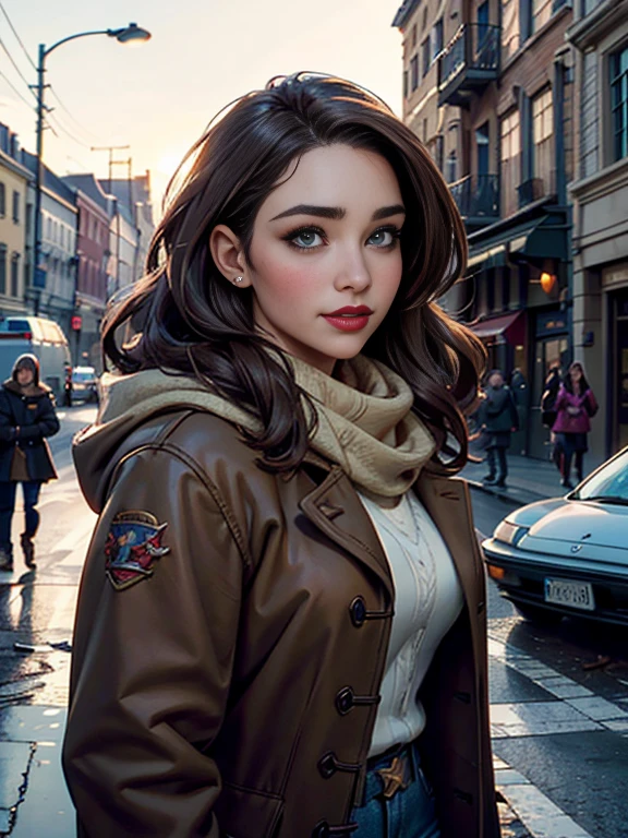 Emilia Clarke、(masterpiece:1.0)、(highest quality:1.2)、(Dark Shot:1.3)、Classic Rogue、1991 Rogue X-Men、1 girl、Only one person、Head to Toe、standing on street corner、Elegant pose、(clothing: Brown winter coat、Brown hood、Down lining、White scarf、gloves、jeans) Medium Hair、Brown Hair、Wavy Hair、1 grey hair、Green Eyeischievous look、Grin、Spread your lips、Red lipstick、Heavy makeup、Confident expression、Backlight、(realism: 1.5)、(realism: 1.4)、(Messy: 1.4)、8k、Very detailed、Detailed beautiful woman、(background: midnight、It&#39;s snowing、Downtown New York、Snowy Night)、Official Art、Very detailedな CG Unity 8k 壁紙、Perfect lighting、colorful、超High resolution、photograph、8k、High resolution、Kodak Portrait 400、Film Grain、ぼやけたbackground、(Bokeh:1.2)、(Bright colors:1.2)、Film Grain:1.2、(warm color、warm colorトーン:1.2)、(カラーphotograph)、プロのphotograph