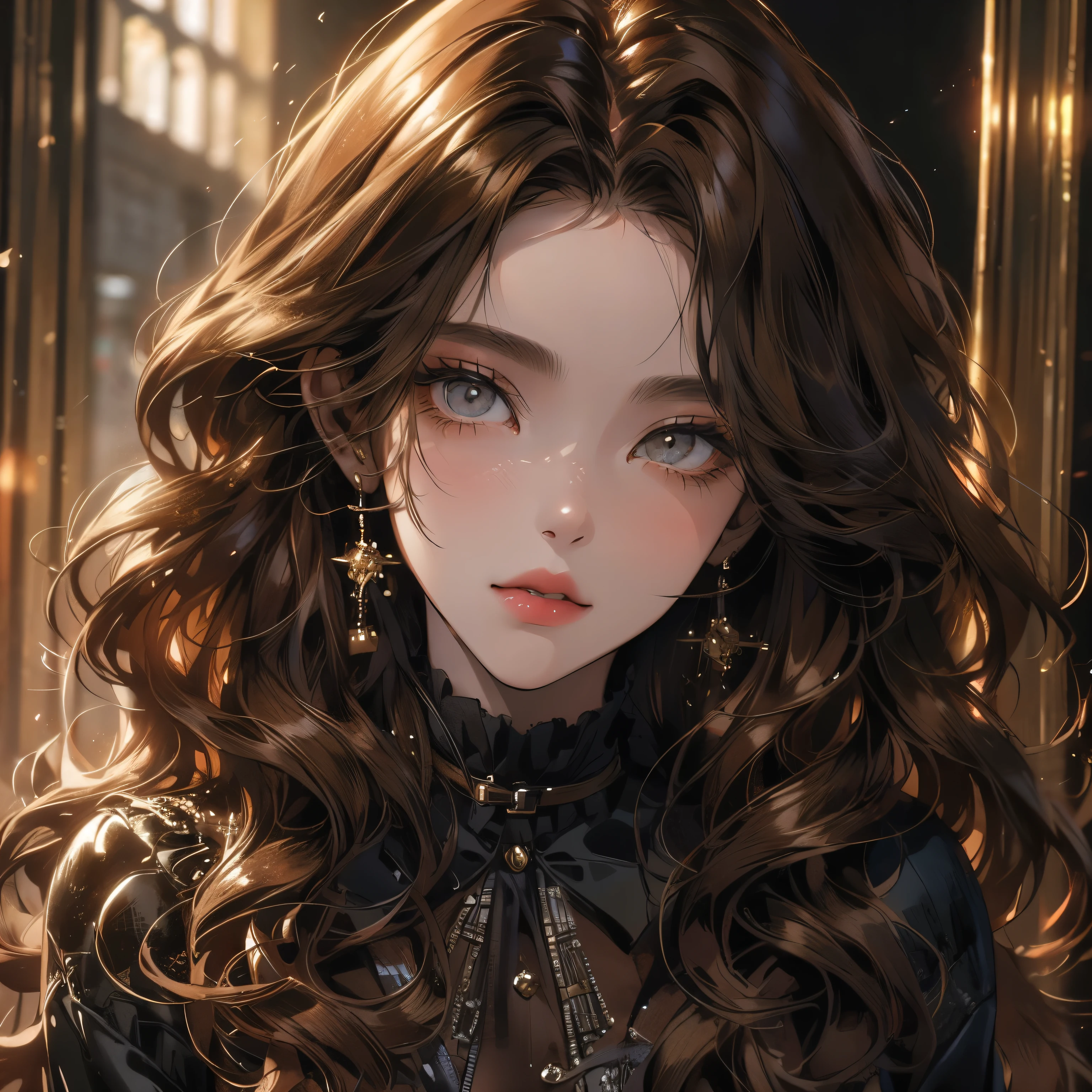 Anime girl with long hair and blue eyes in a black dress - SeaArt AI