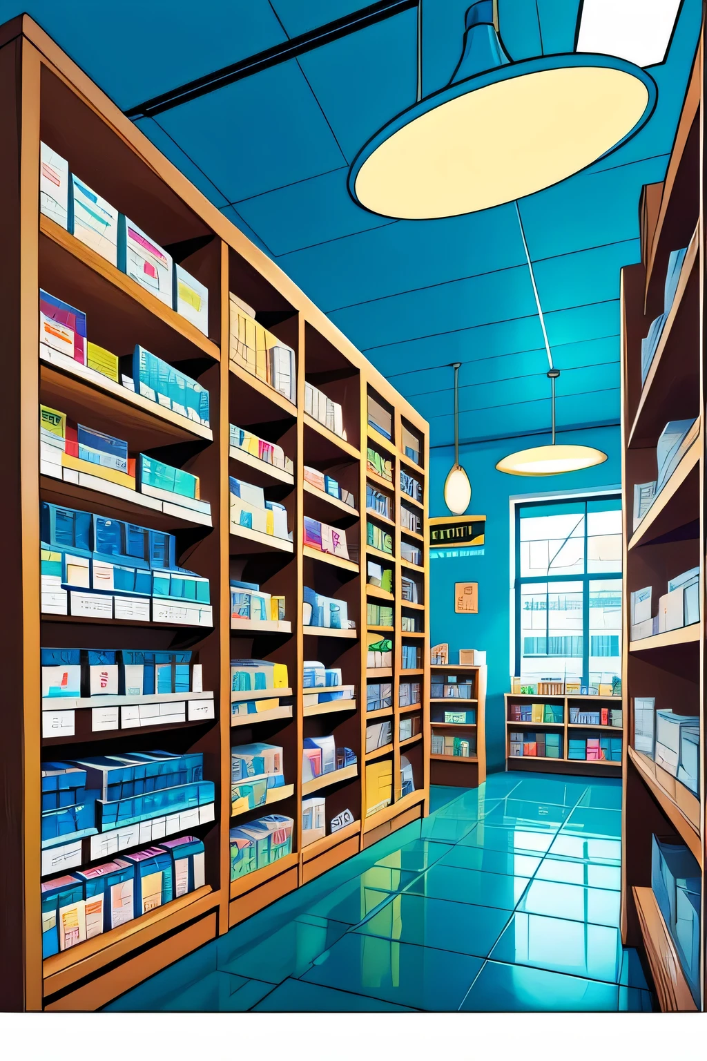 inside of a pharmacy comic style