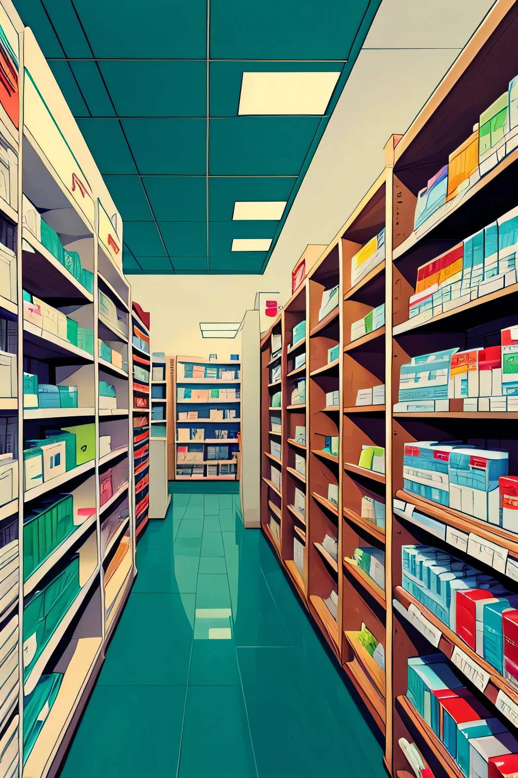 inside of a pharmacy comic style