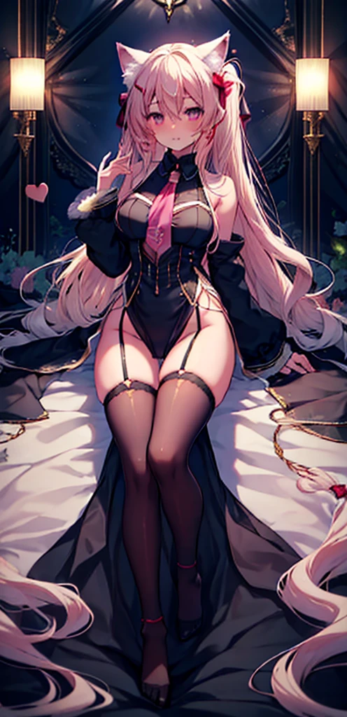 Highly detailed, long hair, yandere, perfect body. Perfect hands, sexy thighs, whole body. Few clothes show off skin, elegant leg straps, cat ears, hearts, plump, chocolatey bodies, soft and fluffy clothes.