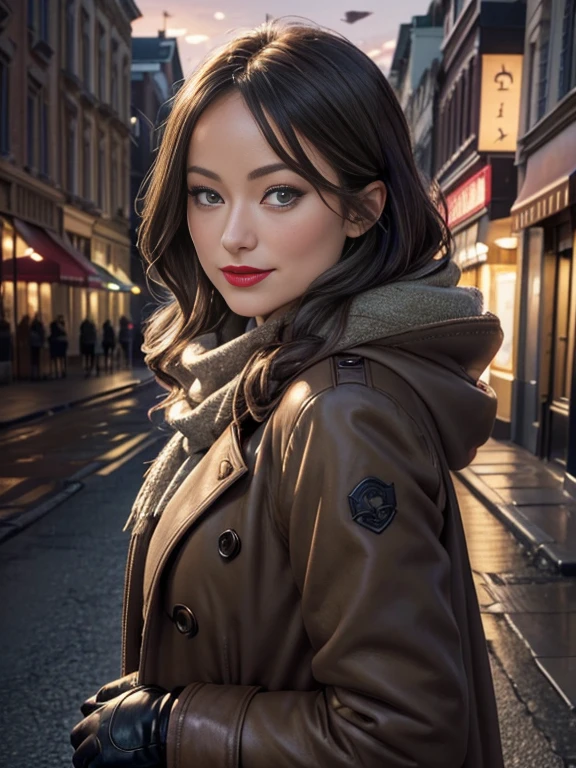 Olivia Wilde、(masterpiece:1.0)、(highest quality:1.2)、(Dark Shot:1.3)、Classic Rogue、1991 Rogue X-Men、1 girl、Only one person、Head to Toe、standing on street corner、Elegant pose、(clothing: Brown winter coat、Brown hood、Down lining、White scarf、gloves、jeans) Medium Hair、Brown Hair、Wavy Hair、1 grey hair、Green Eyeischievous look、Grin、Spread your lips、Red lipstick、Heavy makeup、Confident expression、Backlight、(realism: 1.5)、(realism: 1.4)、(Messy: 1.4)、8k、Very detailed、Detailed beautiful woman、(background: midnight、It&#39;s snowing、Downtown New York、Snowy Night)、Official Art、Very detailedな CG Unity 8k 壁紙、Perfect lighting、colorful、超High resolution、photograph、8k、High resolution、Kodak Portrait 400、Film Grain、ぼやけたbackground、(Bokeh:1.2)、(Bright colors:1.2)、Film Grain:1.2、(warm color、warm colorトーン:1.2)、(カラーphotograph)、プロのphotograph