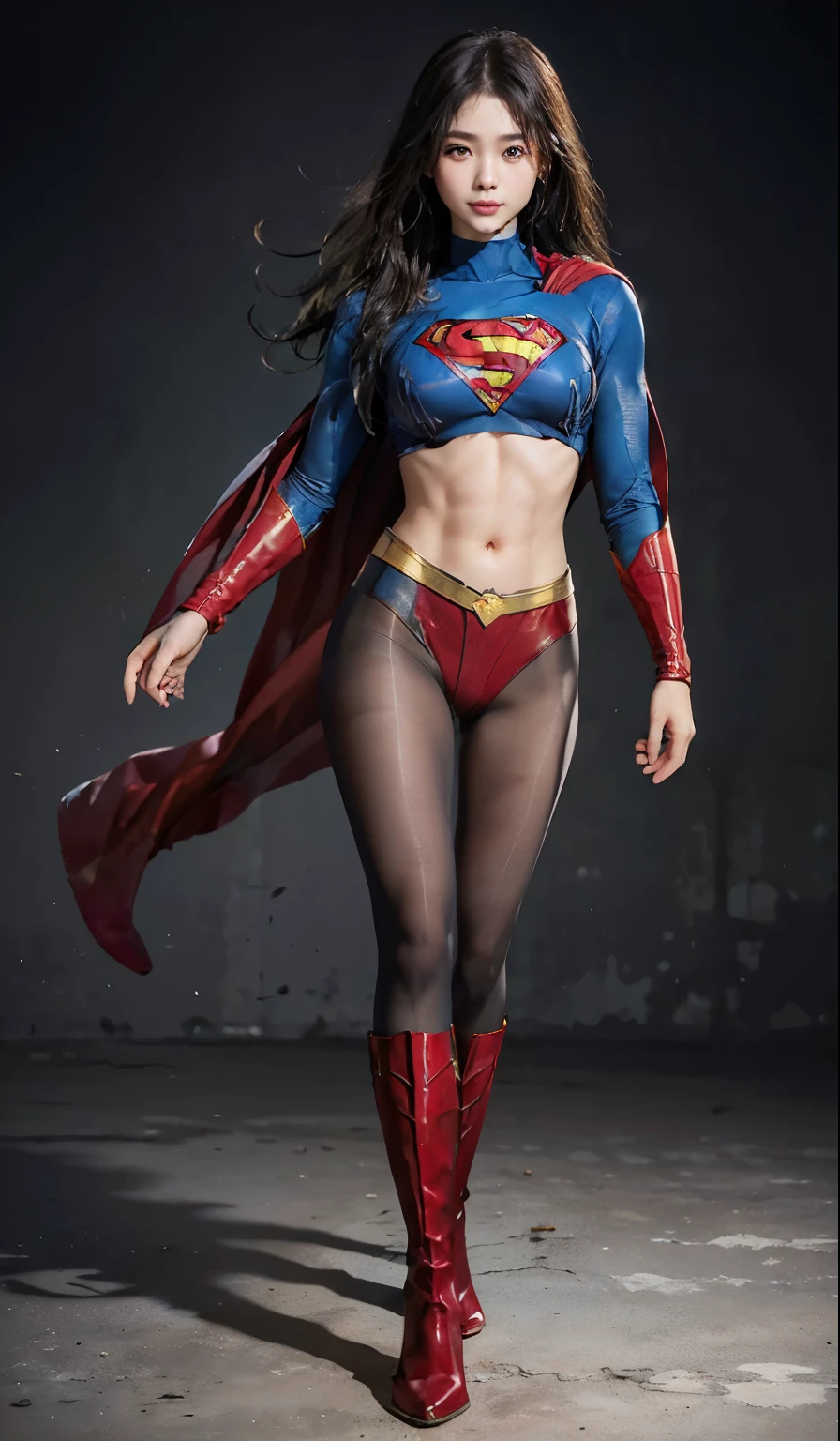 No background、(((Beautiful legs in black tights.)))、(((Legally express the beauty of your smile)))、((((Make the most of your original images)))、(((Supergirl Costume)))、(((Beautiful Hair)))、(((suffering)))、(((Please wear black tights....、Wear red boots)))、((Best image quality、8k))、((highest quality、8k、masterpiece:1.3))、(((Preserve background )))、Sharp focus:1.2、Beautiful woman with perfect figure:1.4、Slim Abs:1.2、Wet body:1.5、Highly detailed face and skin texture、8k