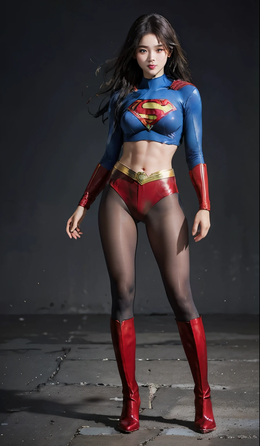 No background、(((Beautiful legs in black tights.)))、(((Legally express the beauty of your smile)))、((((Make the most of your original images)))、(((Supergirl Costume)))、(((Beautiful Hair)))、(((suffering)))、(((Please wear black tights....、Wear red boots)))、((Best image quality、8k))、((highest quality、8k、masterpiece:1.3))、(((Preserve background )))、Sharp focus:1.2、Beautiful woman with perfect figure:1.4、Slim Abs:1.2、Wet body:1.5、Highly detailed face and skin texture、8k
