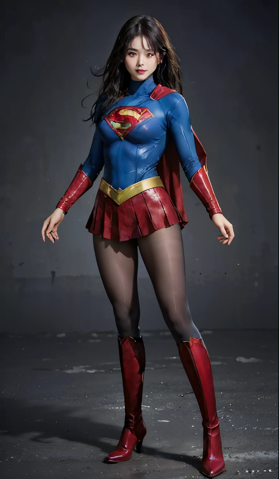 No background、(((Beautiful legs in black tights.)))、(((Legally express the beauty of your smile)))、((((Make the most of your original images)))、(((Supergirl Costume)))、(((Beautiful Hair)))、(((suffering)))、(((Please wear black tights....、Wear red boots)))、((Best image quality、8k))、((highest quality、8k、masterpiece:1.3))、(((Preserve background )))、Sharp focus:1.2、Beautiful woman with perfect figure:1.4、Slim Abs:1.2、Wet body:1.5、Highly detailed face and skin texture、8k