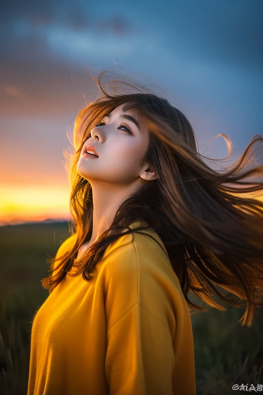 ((Hair blowing in the wind、No makeup:1.2))、(Realistic、Photorealistic、Very detailed、Best detailed skins、highest quality、masterpiece、超A high resolution)、Cute Russian Women、14 years、high school girl、Young girl、1 girl、Has bangs、Ash Blonde:1.7、double eyelid、Drooling eyes、Japanese style face、purity、Realistic skin type、Fluffy hair、Red cheeks、The wind is blowing、night、illumination、Lighting from behind、Hair blowing in the wind