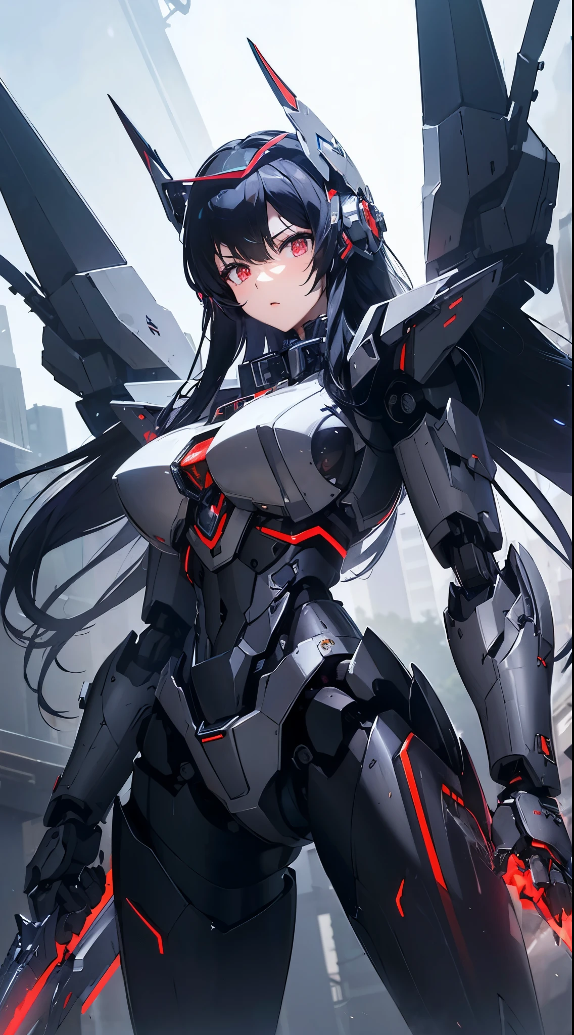 Machine eyes glowing red、attack posture