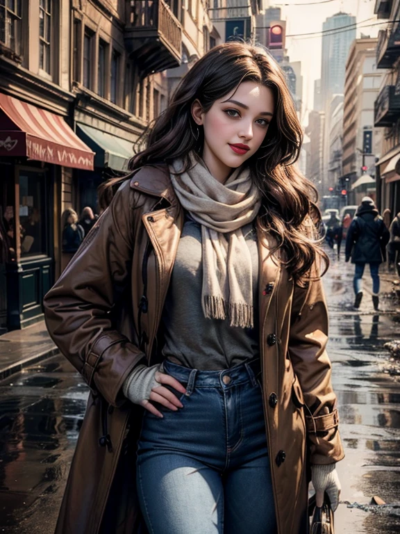 (masterpiece:1.0)、(highest quality:1.2)、(Dark Shot:1.3)、Kat Dennings、Classic Rogue、1991 Rogue X-Men、1 girl、Only one person、Head to Toe、standing on street corner、Elegant pose、(clothing: Brown winter coat、Brown hood、Down lining、White scarf、gloves、jeans) Medium Hair、Brown Hair、Wavy Hair、1 grey hair、Green Eyeischievous look、Grin、Spread your lips、Red lipstick、Heavy makeup、Confident expression、Backlight、(realism: 1.5)、(realism: 1.4)、(Messy: 1.4)、8k、Very detailed、Detailed beautiful woman、(background: midnight、It's snowing、Downtown New York、Snowy Night)、Official Art、Very detailedな CG Unity 8k 壁紙、Perfect lighting、colorful、超High resolution、photograph、8k、High resolution、Kodak Portrait 400、Film Grain、ぼやけたbackground、(Bokeh:1.2)、(Bright colors:1.2)、Film Grain:1.2、(warm color、warm colorトーン:1.2)、(カラーphotograph)、プロのphotograph
