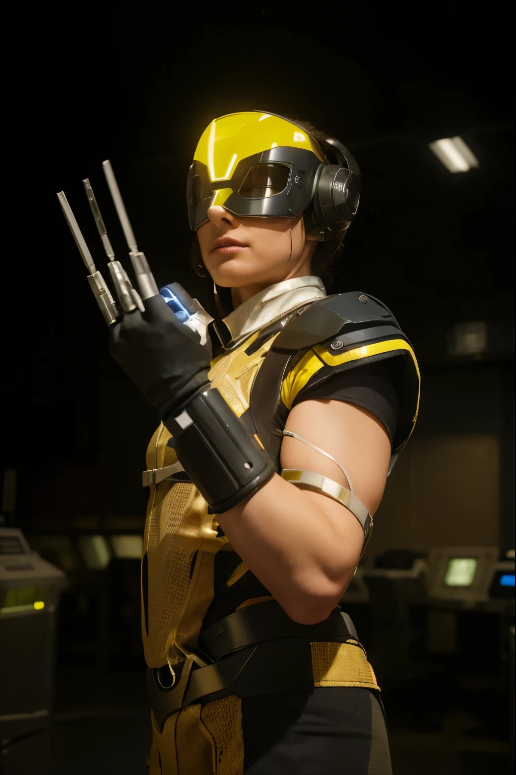 (Best quality, 8k, 32k, Masterpiece, UHD:1.2) "Imagine stepping into the highly advanced and versatile Danger Room from the X-Men universe. Envision a vast, high-tech training facility designed to test and hone the abilities of mutants under the most extreme conditions. The room itself is an enormous, metallic chamber with sleek, reinforced walls and a ceiling equipped with numerous concealed projectors and emitters.

The floor is a grid of interconnected panels that can transform the terrain in an instant, creating anything from rugged mountainsides to urban environments. Advanced holographic technology and hard light constructs allow for the simulation of various scenarios, ranging from alien landscapes to hostile battlefields, providing a realistic and immersive training experience.

In the center of the room, a control console is visible, where operators can input and modify training programs. The console is equipped with multiple screens displaying real-time data, vitals, and environmental conditions of the simulations. Robotic drones and automated turrets are positioned around the perimeter, ready to challenge the X-Men with unpredictable and dynamic threats.

The atmosphere is one of intense focus and readiness. The room is bathed in a sterile, bluish light, giving it a futuristic and slightly ominous feel. The hum of the machinery and the occasional crackle of energy add to the sense of high-stakes training.

Capture the essence of the Danger Room by highlighting its futuristic technology, its capacity for limitless scenario simulations, and its role as a critical training ground for the X-Men. The setting should evoke a sense of cutting-edge innovation and the constant readiness required to face any threat."