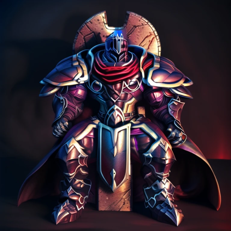 (masterpiece, best quality, detailed:1.2) (Pokémon) LUCARIO, detailed full body, a knight's mechanical armor, glowing wide and heavy armor, wears full body armor. massive muscles, huge pecs, chiseled abs, huge pectorals, exaggeratedly huge muscles. wearing a cloak. unusually developed muscular body big muscle, pecs, triceps, traps, waist narrow, unusually developed muscular body, Dark knight, BlackKnight_fe, The claws are sharp, Sharp teeth, He wears a black cloak on his back. sitting on the throne,