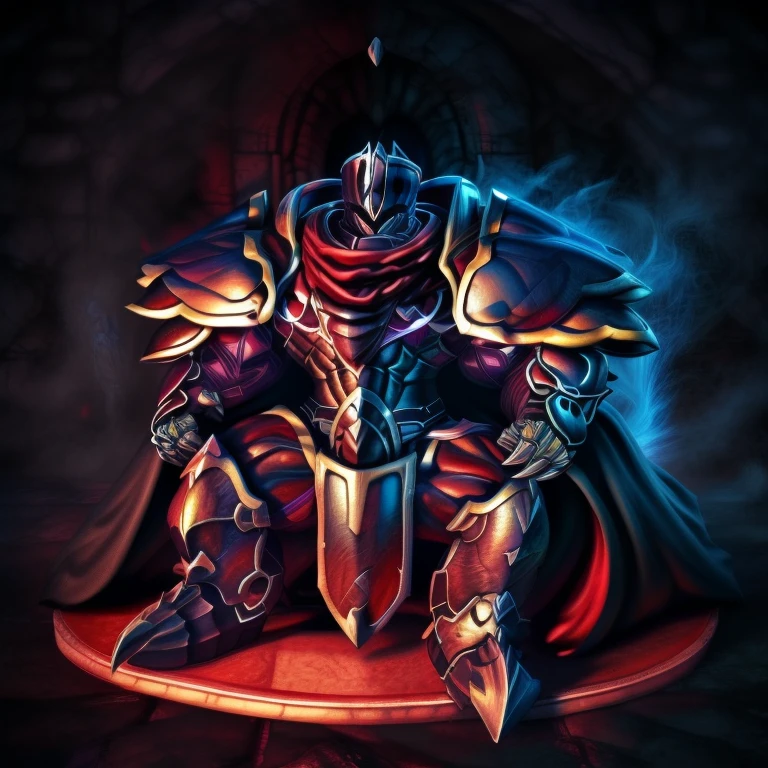 (masterpiece, best quality, detailed:1.2) (Pokémon) LUCARIO, detailed full body, a knight's mechanical armor, glowing wide and heavy armor, wears full body armor. massive muscles, huge pecs, chiseled abs, huge pectorals, exaggeratedly huge muscles. wearing a cloak. unusually developed muscular body big muscle, pecs, triceps, traps, waist narrow, unusually developed muscular body, Dark knight, BlackKnight_fe, The claws are sharp, Sharp teeth, He wears a black cloak on his back. sitting on the throne,