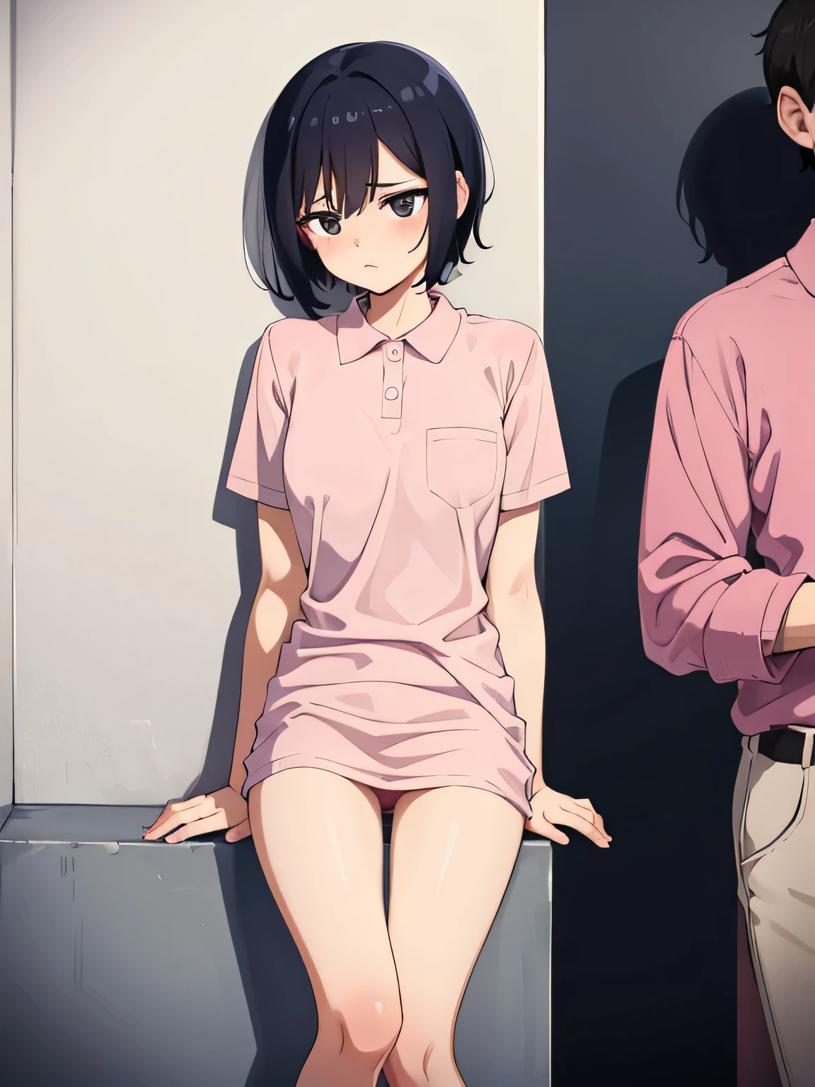 1. Beautiful woman in a pink polo shirt, Short sleeves Short hair, Small breasts,Black Hair, Hospital Beautiful Cute High Quality Drooling Feel Perfect Fingers She leans against the wall in the room and spreads her legs a little. Naked, clothes rolled up, hospital, sexual harassment