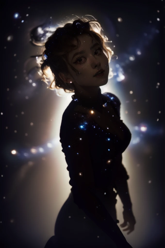 8k,High resolution,Absurd,masterpiece,highest quality,original,Highly detailed CG,Highly detailed wallpaper,Perfect lighting,One girl,一人in,Blurred_background,Looking_in_Audience,Take to the stage,
Highsplen,silhouette,Milky Way,nebula,Fantasy,Shine,