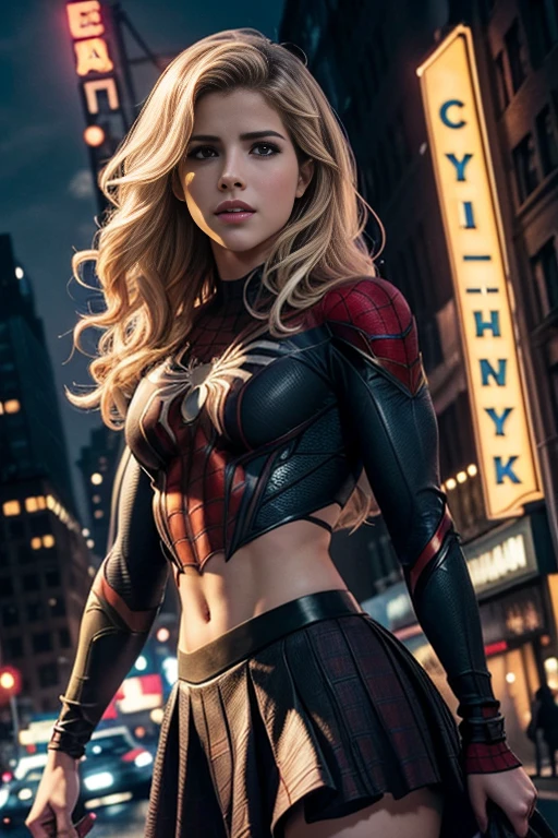 Emily Bett Rickards、マーベルコミックの映画Poster、so beautiful、Movies about Spider-Man、sexy、whole body、Wearing a skirt、Premiere Date、Poster、belly buttonを突き出す、new york、She's wearing a ripped Spiderman suit、The suit is torn、Wearing a skirt、Red and black color scheme、dynamic、masterpiece、highest quality、Super detailed、Very detailed、Delicate and beautiful shine、Ultra-high resolution、Cinematic、break、breakドロップ、(Torn clothes:1.5)、(Wet clothes:1.4)、Bare shoulders、Real Rain、Wet Hair、belly button、Exposed Skin、sexyな肩を披露