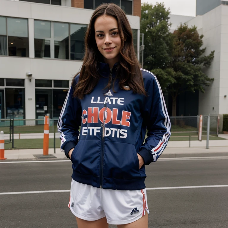Kaya Scodelario dressed in athlete's clothing and smiling