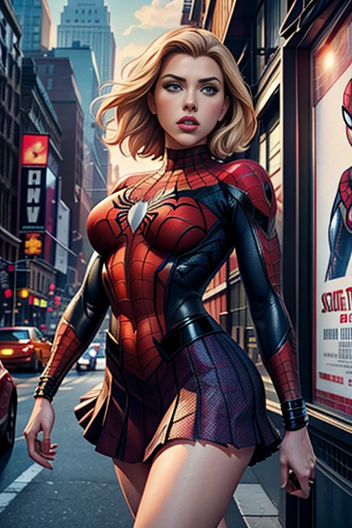 Scarlett Johansson、マーベルコミックの映画Poster、so beautiful、Movies about Spider-Man、sexy、whole body、Wearing a skirt、Premiere Date、Poster、belly buttonを突き出す、new york、She's wearing a ripped Spiderman suit、The suit is torn、Wearing a skirt、Red and black color scheme、dynamic、masterpiece、highest quality、Super detailed、Very detailed、Delicate and beautiful shine、Ultra-high resolution、Cinematic、break、breakドロップ、(Torn clothes:1.5)、(Wet clothes:1.4)、Bare shoulders、Real Rain、Wet Hair、belly button、Exposed Skin、sexyな肩を披露
