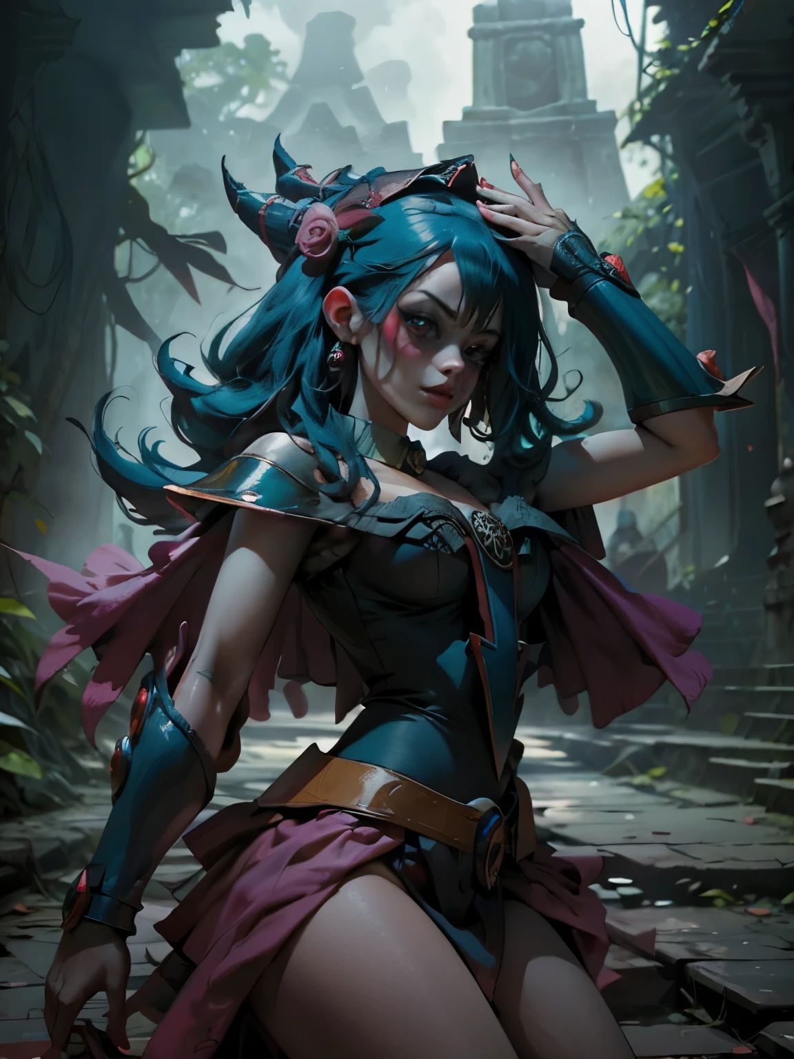 Angry trickster girl, raven wings