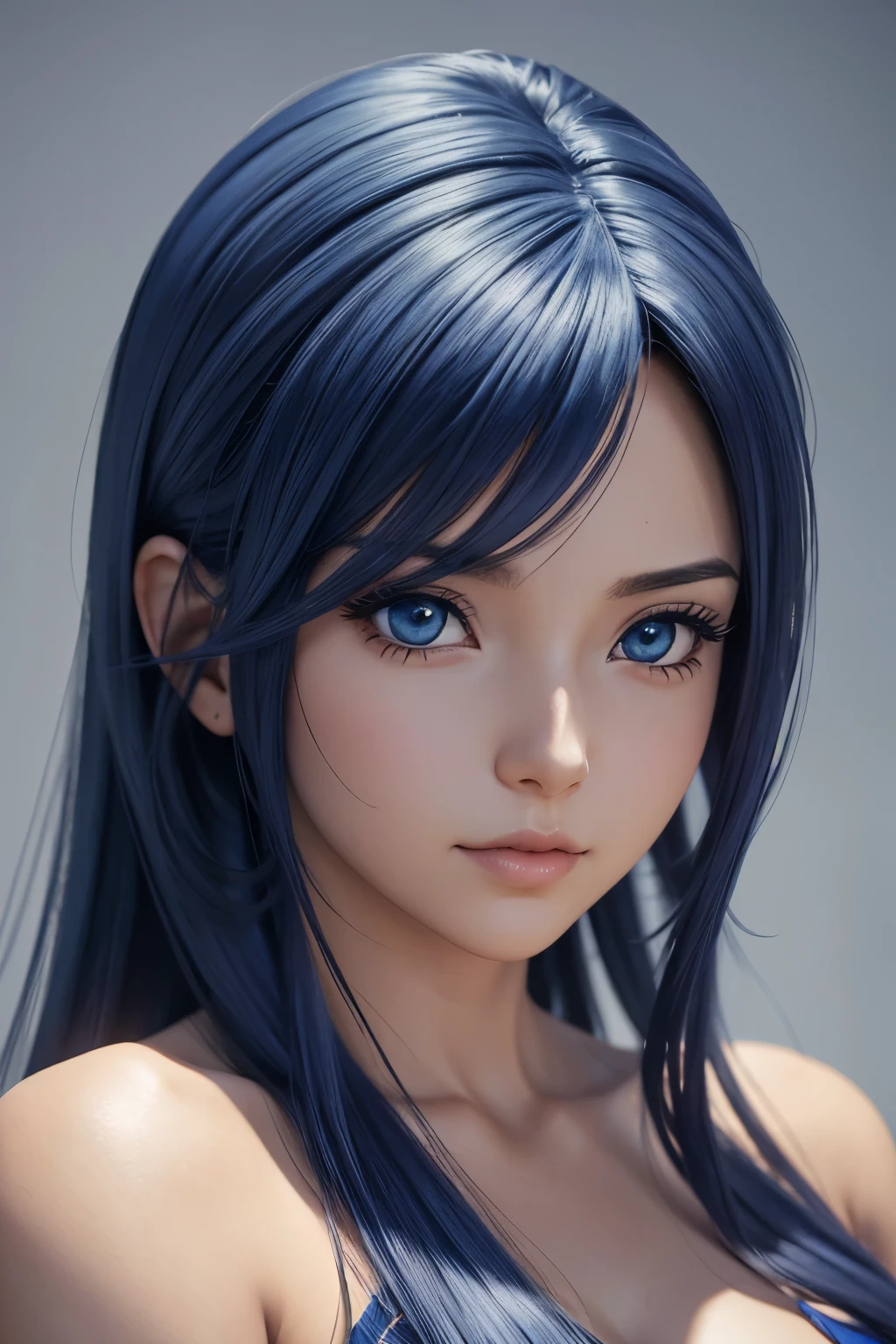 mulher loira com cabelos longos e vestido azul posando para uma foto, estilo de arte de anime realista, photorealistic rendering of anime girl, arte cg de anime suave, estilo de realismo de anime, estilo de arte realista, jovem anime realista, linda pintura digital, estilo anime 3 d realista, lindo retrato de anime, estilo de arte anime realista, retrato de personagem em close, anime 3d realista, retrato estilo anime
