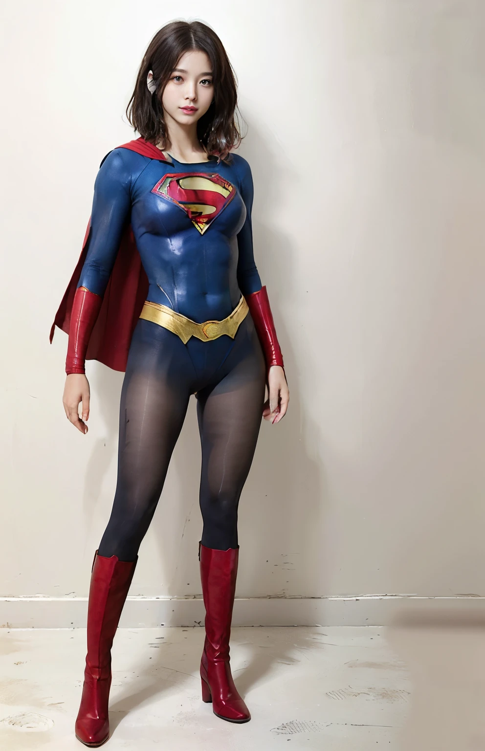 No background、(((Beautiful legs in black tights.)))、(((Legally express the beauty of your smile)))、((((Make the most of your original images)))、(((Body-hugging Supergirl costume)))、(((Supergirl Costume)))、(((Beautiful short bob hair)))、(((suffering)))、(((Please wear black tights....、Wear red boots)))、((Best image quality、8k))、((highest quality、8k、masterpiece:1.3))、(((Preserve background )))、Sharp focus:1.2、Beautiful woman with perfect figure:1.4、Slim Abs:1.2、Wet body:1.5、Highly detailed face and skin texture、8k