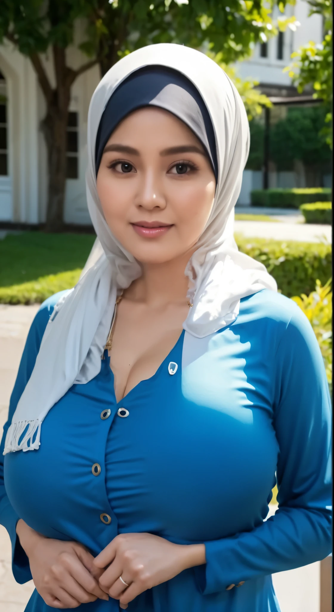 50 years Old, Hijab Indonesian mature woman, Big Tits : 66.9, Gamis, Breast out from her clothes : 1.9, at doctor office, Dark light, at Nighttime