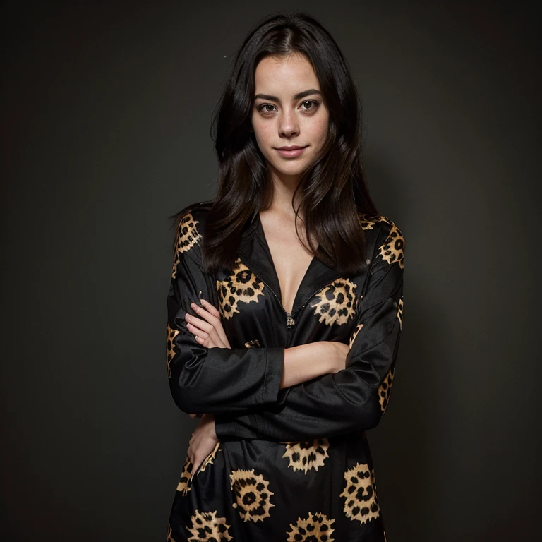 Ana de Armas wearing a black robe with yellow snake patterns resembling Cobra Kai, depicted in an illustration. The image is of the highest quality, with ultra-detailed features that are photorealistic and vibrant colors. The lighting is set up in a studio, creating a sharp focus and enhancing the overall visual impact. The image has an HDR effect, bringing out the finest details. The art style is focused on portraits, with a touch of bokeh to add depth and highlight the subject.