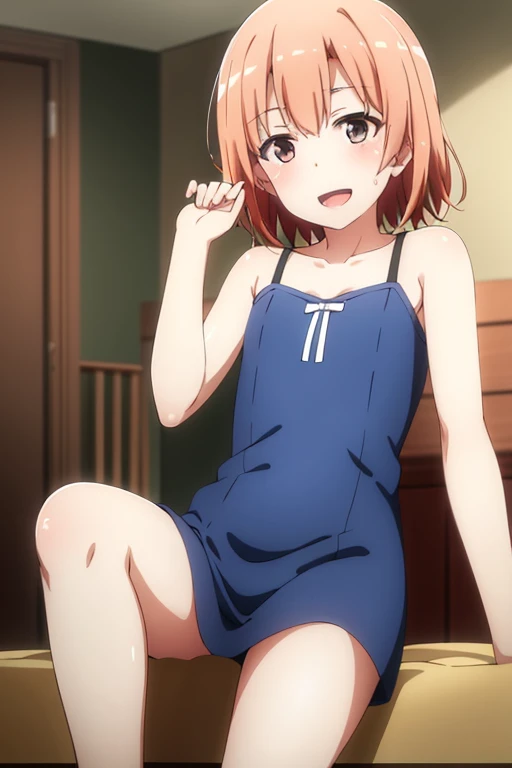 ((highest quality)), ((masterpiece)), (be familiar with), Perfect Face, indoor, Bedroom, Watching the audience,
One woman, Yuigahama Yui,
Open Mouth, Ecstatic expression, blush, smile,
Small breasts, Flat Chest, Young Girl, , , Girl,
Short Hair, Salmon-colored hair, Salmon-colored eyes, Side Pony,
Leg spread,