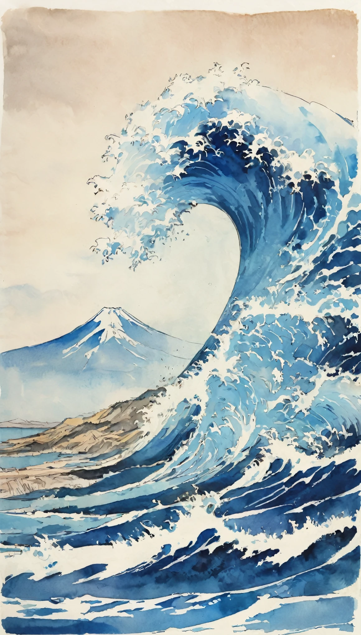 Katsushika Hokusai、vague、Mont、Mt.Fuji and the sea、Rough waves々Beautiful、Ink and watercolor