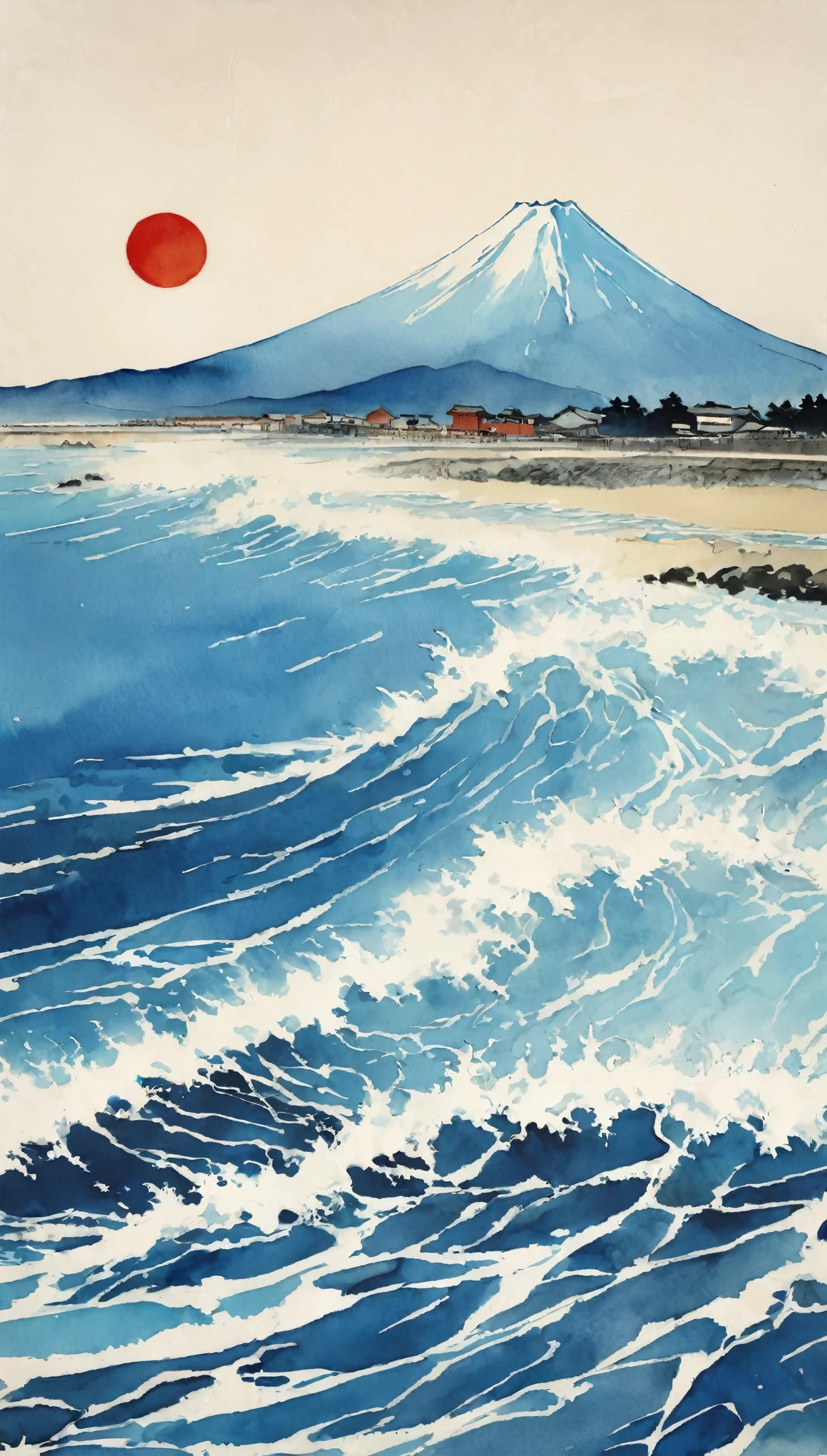 Katsushika Hokusai、vague、Mont、Mt.Fuji and the sea、Rough waves々Beautiful、Ink and watercolor