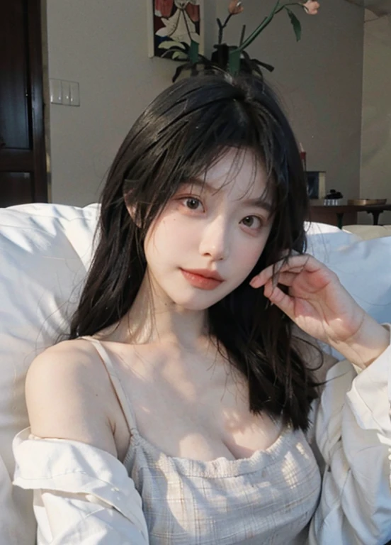 best qualtiy，tmasterpiece，Ultra-high resolution，（realisticlying：1.4），2 girls，A pair of pure apricot eyes，looking at viewert，Raised sexy，（：1.2），（big cleavage breasts：1.3），（The upper part of the body：1.4）