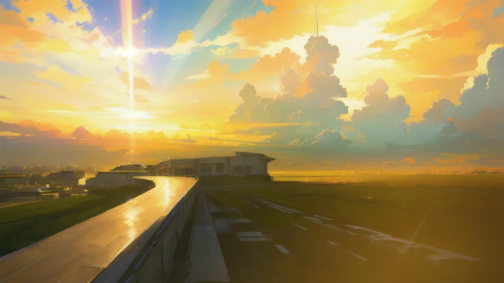 (masterpiece), best quality, anime background, ray of light coming from the sky, yellow sky