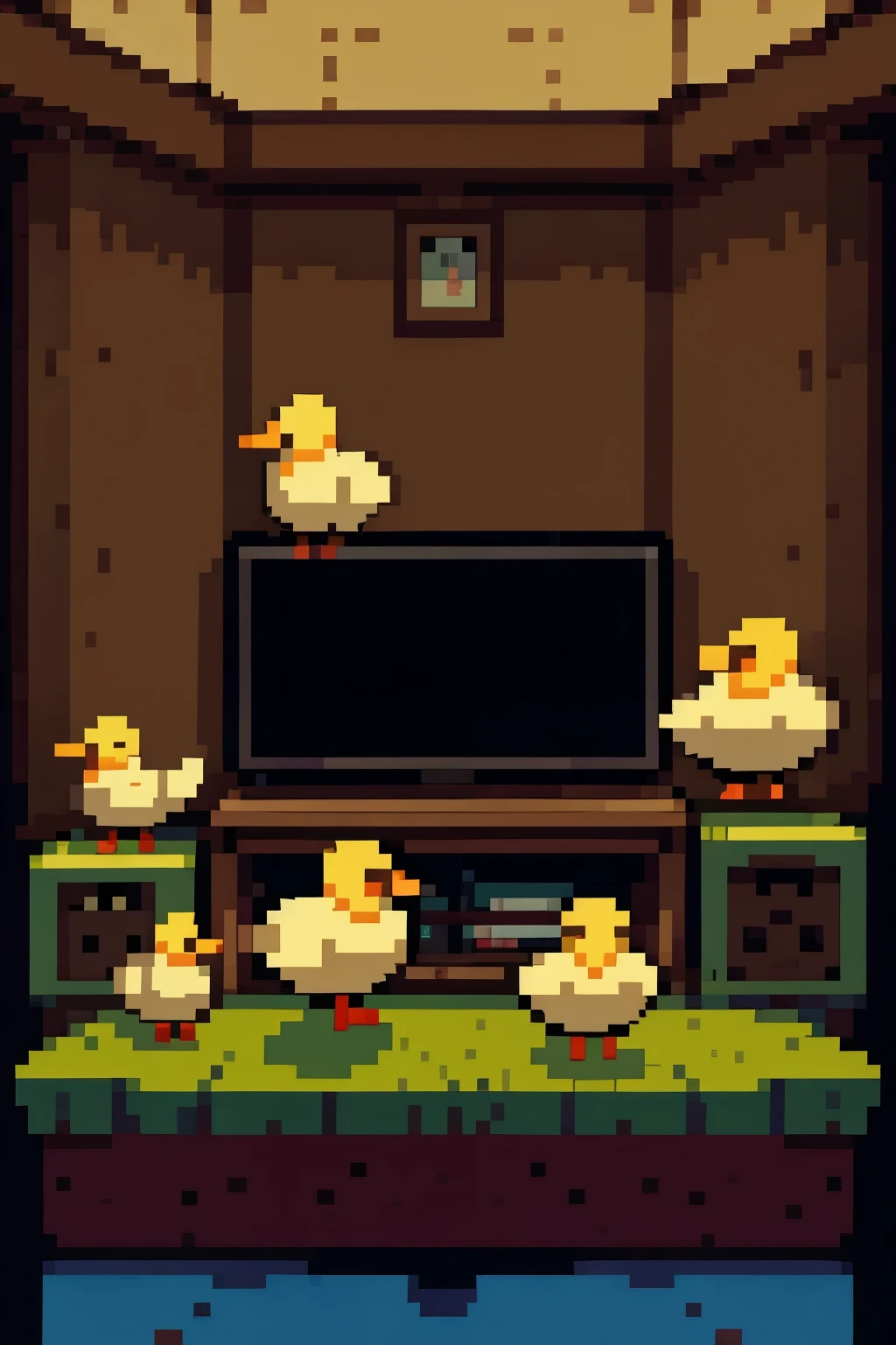 television in the living room with a duck head