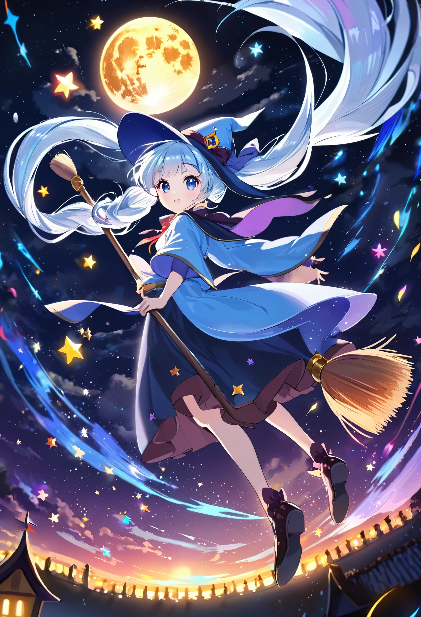 1girl, superhero, holding wand, witch academia, superhero sorceress witch, glamorous angewoman digimon, sky witch, by Aguri Uchida, maya ali as an ice mage, white tuxedo, leotard, solid white leotard with florescent blue accents, bare legs, white thigh-highs, winter boots, white witch hat, (white hair, long hair, bangs), green eyes, beautiful detailed eyes, beautiful detailed face, cute face, slightly large breasts, smile, one eye closed, looking at viewer, playful, flirty, age 16-18, solo, solo focus, wonder, full body portrait, cowboy shot