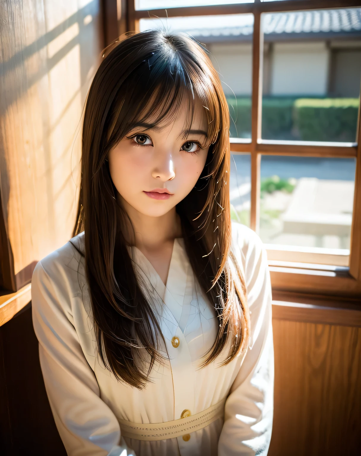 highest quality, face focus, soft light, ultra high resolution, (realistic:1.4), RAW photo,
1 japanese girl, alone, cute, (pupil, light in the eyes), detailed beautiful face, (),(High resolution details of human skin texture),
(long hair),
indoor,
Damask Shirt Dress,
(portrait) High definition focus on pupil diffused light from window