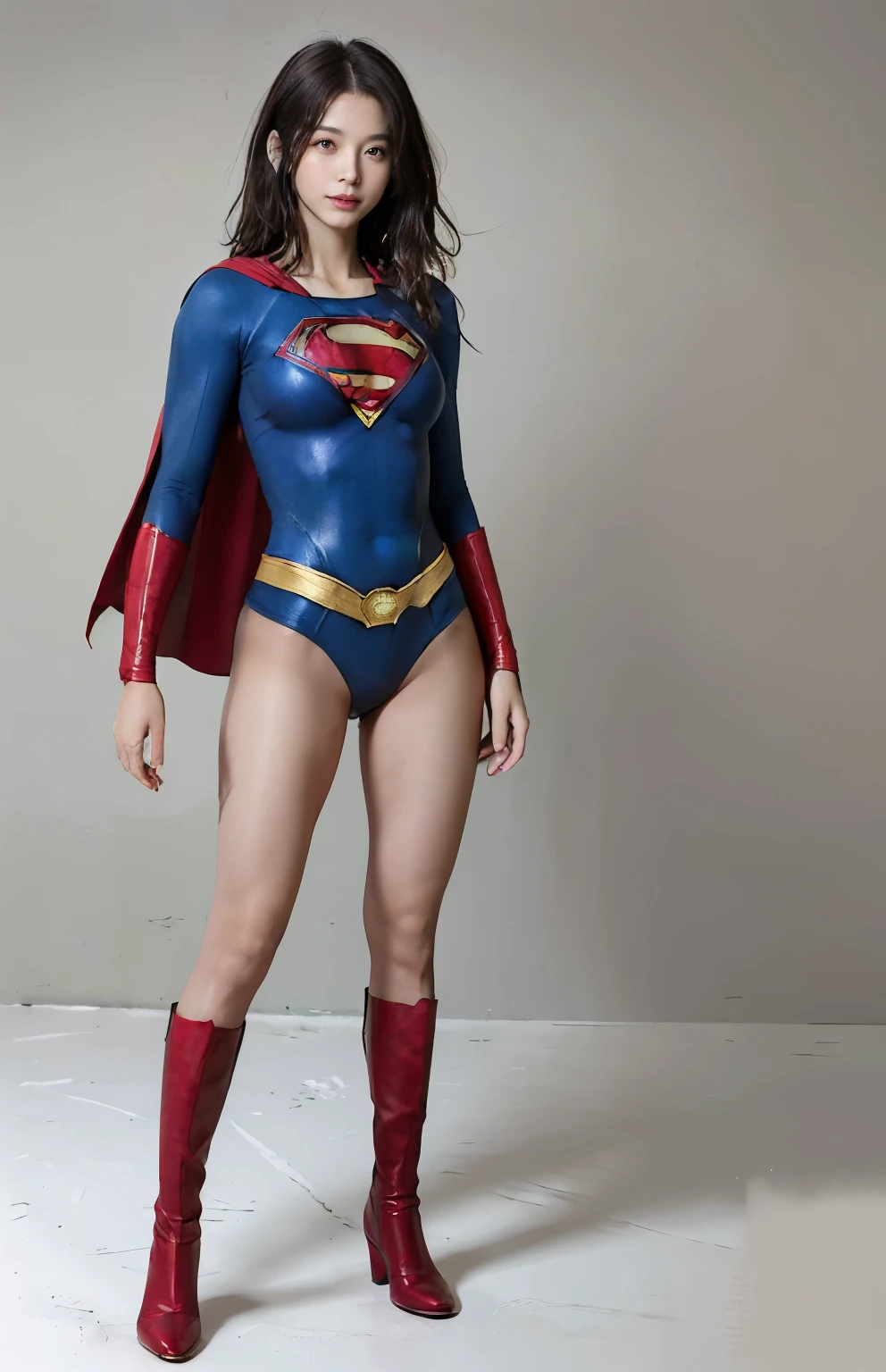 No background、(((Beautiful legs in black tights.)))、(((Legally express the beauty of your smile)))、((((Make the most of your original images)))、(((Body-hugging Supergirl costume)))、(((Supergirl Costume)))、(((Beautiful short bob hair)))、(((She is winking cutely.)))、(((Please wear black tights....、Wear red boots)))、((Best image quality、8k))、((highest quality、8k、masterpiece:1.3))、(((Preserve background )))、Sharp focus:1.2、Beautiful woman with perfect figure:1.4、Slim Abs:1.2、Wet body:1.5、Highly detailed face and skin texture、8k